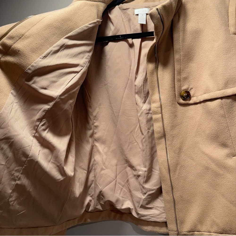 Chico’s Fleece Plush Casey Jacket Arabian Camel Size 3 Large Gold Zipper EUC - Picture 9 of 16